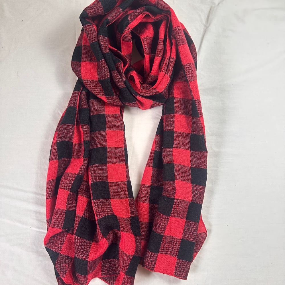 Vibrant Red and Black Checkered Scarf